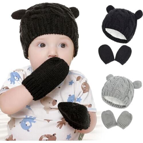 Winter Baby Hat Gloves Set Kids Boy Girl Hat Cap Toddler crochet Hat with golves Newborn Bonnet Beanie Boys warm Caps H239