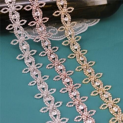 1 Yard Chain Trim Costume Applique Crystal Rhinestone Gold Chain Sew On Rhinestone Wedding Cake Decoration