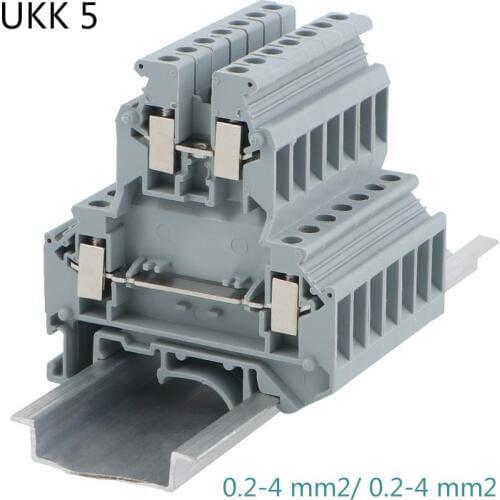 10pcs Phonex Type UKK 5 Din Rail Wiring Conductor Quick Connector 24-12AWG Thin Modular Double-layer Screw Terminal Blocks UKK-5