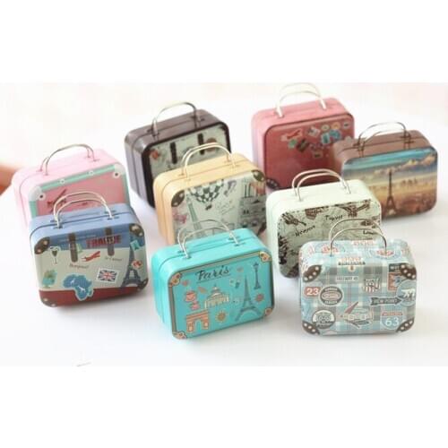 120pcs 75x55x35mm Small Tin Vintage Party Rectangle Handbag Suitcase Luggage Shaped Candy Box Wedding Favor Gift Boxes wholesale