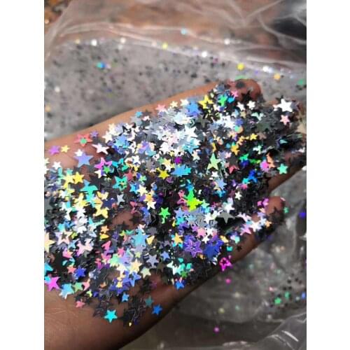 5 grams 6 MM/3MM Holographic Hollowed Star Glitter for Nail Art *Festival Face Hair Glitter--50grams Holographic Star Glitter