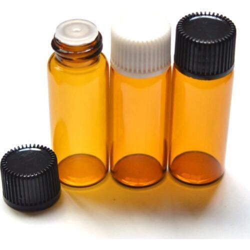 50pcs Perfume Sample 5ml Mini Liquid Amber Glass Bottle with Orifice Reducer and Cap Small Essential Oil Clear Vials