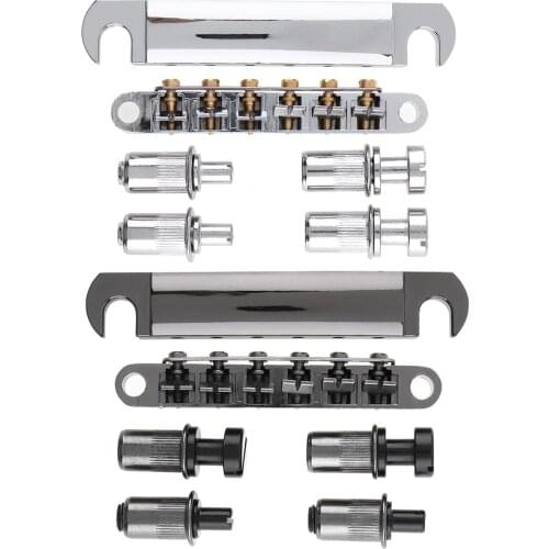 6 String Zinc Alloy Electric Guitar Tailpiece Bridge Saddle Locking Roller Tune-O-Matic for LP Guitars Silver / Black Optional