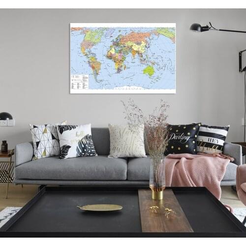 84*59cm The World Map In Russian with Details Canvas Painting Decorative Wall Art Poster Classroom Home Decor School Supplies