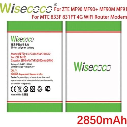 WISECOCO 2850mAh LI3723T42P3H704572 Battery For MTC 833F 831FT 4G WIFI Router Modem For ZTE MF90 MF90+ MF90M MF91