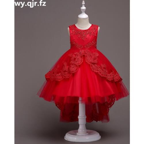 BH584R#Bow Lace Short white Red Flower Girl Dresses Childrens fish tail dress wedding party dress gown prom wholesale clothes