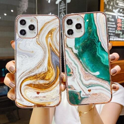 Glitter Gradient Marble Texture Phone Case For iPhone 11 12 11Pro Max XR XS Max X 7 8Plus 11Pro 12 Transparent Bumper Back Cover