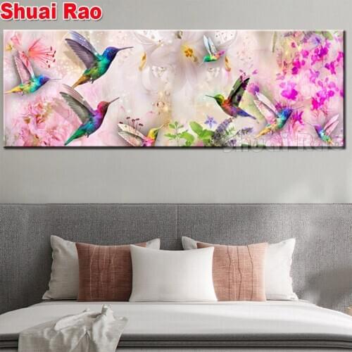 Large Hummingbird and flower diamond embroidery mosaic 5d diy diamond painting full square round diamond sets hot sale gift