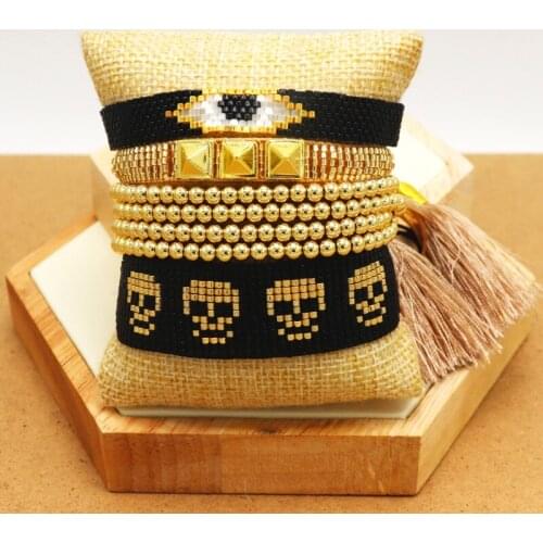 ZHONGVI Miyuki Turkish Evil Eye Bracelet Men Skull Jewelry Summer Bracelets Women Handmade Miyuki Joyeria Gold Stainless Steel