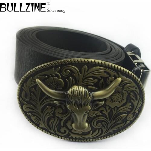 Bullzine zinc alloy retro Bull head belt buckle jeans gift belt buckle Free PU belt FP-02564 drop shipping