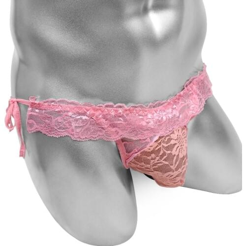 Floral Lace Sissy Pouch Panties For Mens Briefs See Through Lace-up Ruffles Waist High Cut Gay Sexy Lingerie Penis Pouch Panties