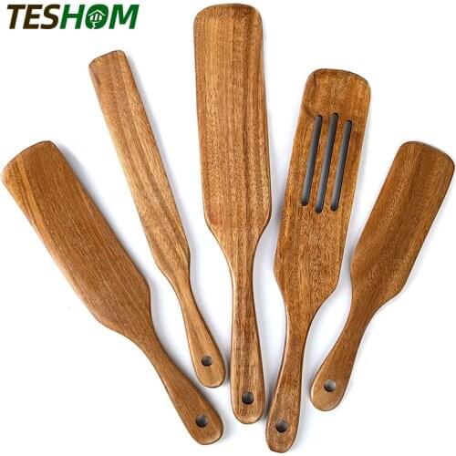 Slotted Spurtle Spatula Sets Wooden Cooking Utensils Kitchen Cooking Tools Heat Resistant Natural Teak Wood Cookware Set