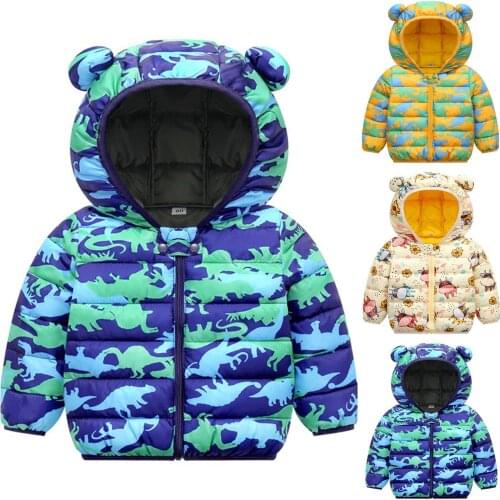 Children Jacket Winter Baby Boys Girls Parka Cartoon Print Bear Ear Hooded Outerwear Jacket Coat Toddler Kids Winter Clothes