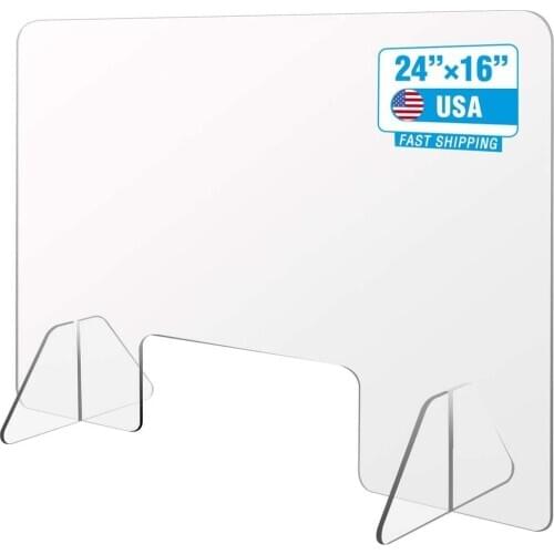 24inchx16inch Plexiglass Shield Clear Acrylic Sneeze Screen Guard For Counter,Office,Reception Desk With Transaction Window