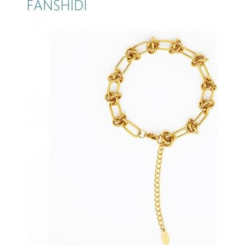 FANSHIDI Stainless Steel Knot Gold Chain Bracelet For Women Rope Couple Clavicle Chain Texture Jewelry