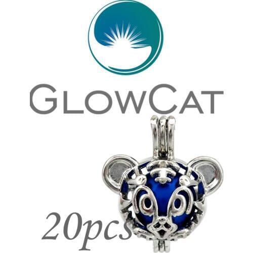GLOWCAT 20x KK684 Cute Tiger Head Beads Cage Jewelry Making Essential Oil Diffuser Aromatherapy Pearl Cage Locket Pendant