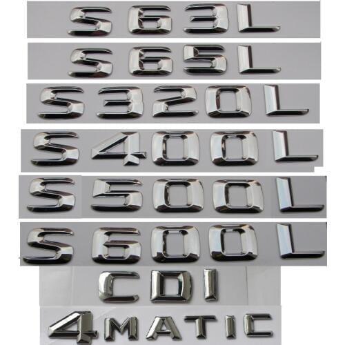 Chrome Trunk Letters Badge Emblem Emblems for Mercedes Benz S55 S63 AMG S400L S500 S500L S600L S320L V8 BITURBO 4MATIC HYBRID