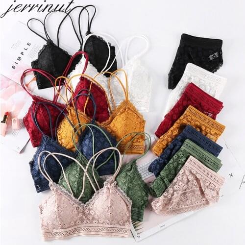 Jerrinut Sexy Lace Bra Set For Women Underwear Lingerie Set Push Up Bra Panty Brassiere Transparent Lace Bra With Briefs