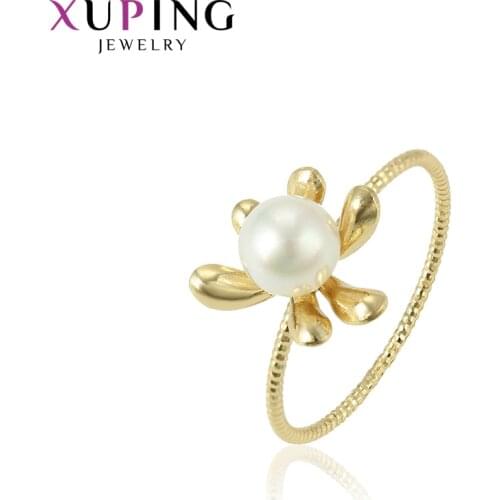 Xuping Plant Shape Rings Women Girls Imitation Pearl Classic Jewelry Christmas Party Exquisite Gift 15343