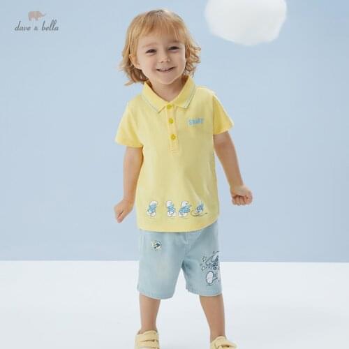 DBX17981 dave bella summer baby boys casual cartoon letter print T-shirt children tops kids boy fashion tees