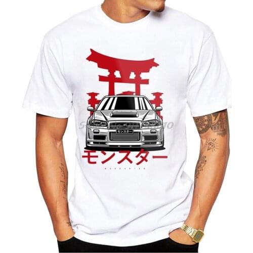 Cool Hip Hop Japan Monster Skyline R34 GTR Car Design Print T-Shirt Fashion Men Short Sleeve Punk Tops Boy Casual White Tees