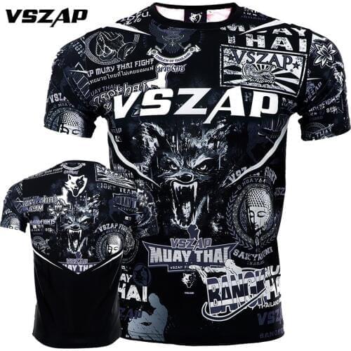 VSZAP Mma Muay Thai T Shirt Men Sport Jersey Anime Printed Short Sleeve Compression Tights Boxing Shirt Muaythai Sweatshirt