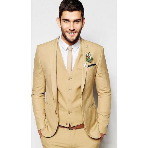 Latest Coat Pant Designs Beige Khaki Wedding Suits for Men Jacket Groom Blazer Terno Slim Fit Custom 3 Piece Tuxedo Masculino