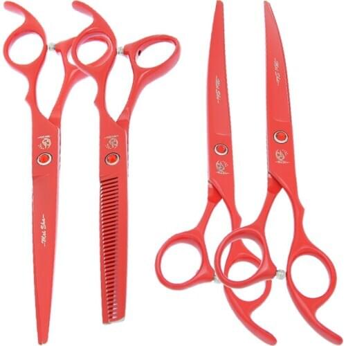 Dog Grooming Scissors Kit Forceps Japan 440C 7.0" Pet Straight Curved Cutting Shears 6.5" Thinning Tesoura Puppy Trimmers B0029A