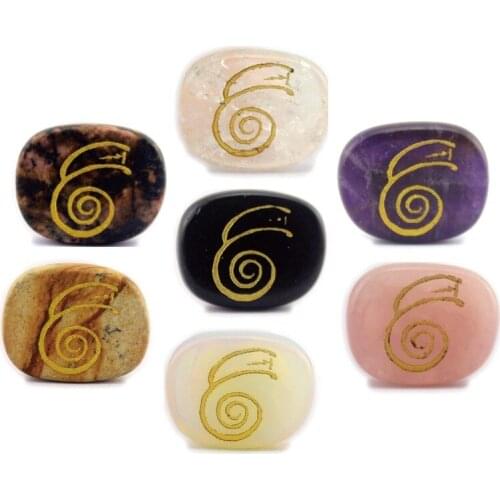 Natural Gem Bronzing Carved DAI KO MYO Reiki Symbol Alphabet Beads Crystals Red Stone Agate Opal Alabaster Amethysts Jewelry Mak