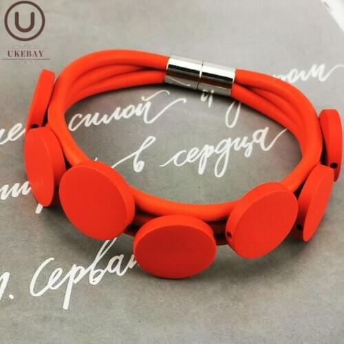 UKEBAY New Red Wood Bracelet Charm Bracelet Women Handamade Rubber Jewelry Statement Bangles Fashion Goth Accessories Jewellery