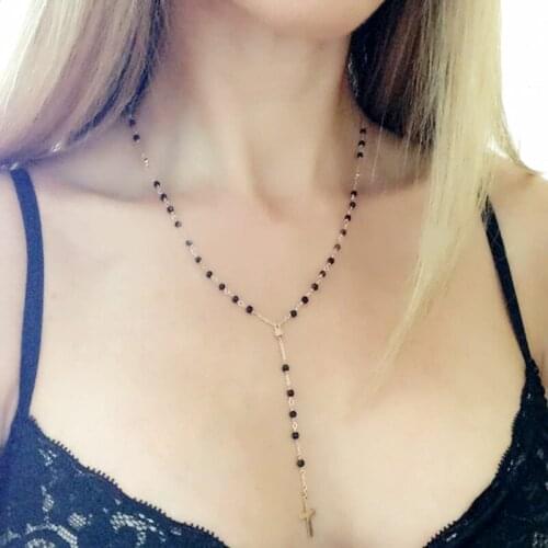 Wholesale 5 classic rice beads crystal cross long necklace girls ladies jewelry ladies gifts