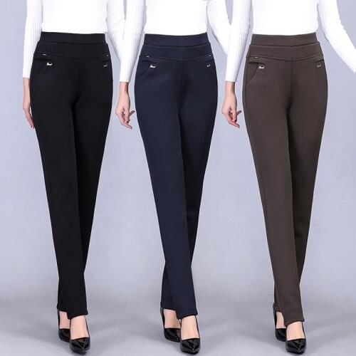 Autumn Women Trousers New High-waist Elasticity Straight Pants Winter Plus velvet Casual Plus size 6XL Middle-aged Female Pants