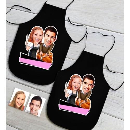 Personalized Duals Cook Couple Caricature Of Black Kitchen Apron Seti-3 Custom Design Souvenir Beautiful Memories Friends Co dear