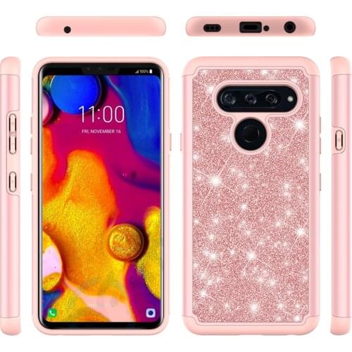 Shockproof Case for LG V40 ThinQ V405QA7 V405UA Hybrid Protection Armor Glitter Luxury Back Phone Cover Solid Grip Conques