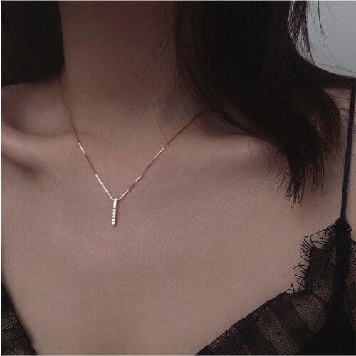 Straight Bar Alloy Gold-Plated Necklace Female Clavicle Chain ins Simple Niche Design Rose Gold Temperament Wild Tide Net Red