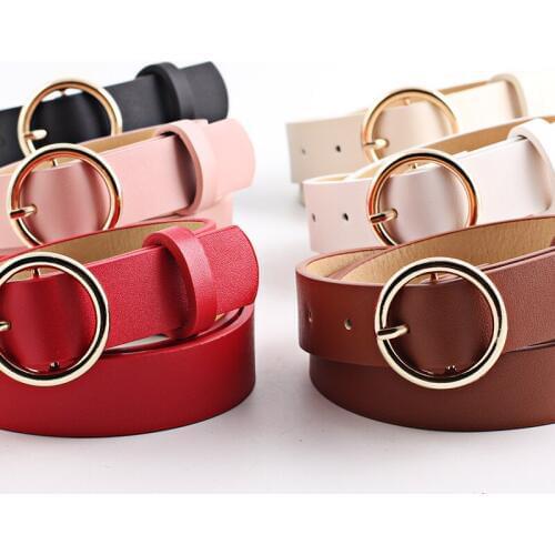 New Gold Round Metal Circle Belt Female Gold Silver Black White PU Leather Waist Belts For Women Jeans Pants Wholesale