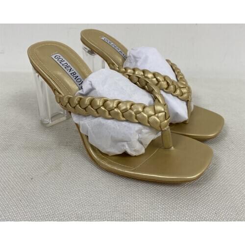 Solid Crystal Heel Women Summer Sandals Shoes Super High Heels 10CM Flip-flops Fashion Sexy Square Toe Elegant Ladies Sandals