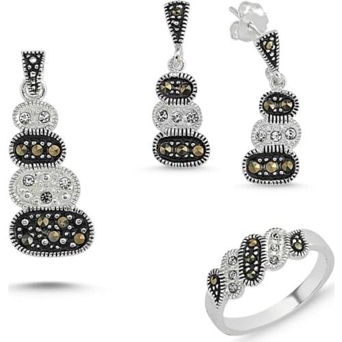 Silverlina Silver Marcasite Sterling Pendant Earring & Ring Set