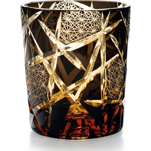 Edo Kiriko Drinking Glass Old Fashioned Crystal Whisky Cup For Scotch-Bourbon Hand Cut Design Cocktail Glass With Wooden Box