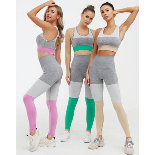 Mix color yoga top and bottom High-waisted tights vest 2021 best sell