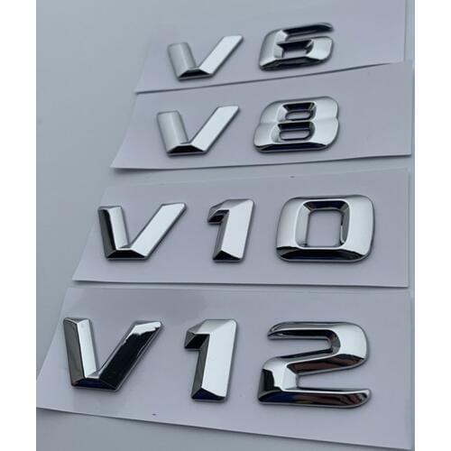 V6 V8 V10 V12 Letter Number Chrome Emblem Logo for Mercedes Benz C200 E300 Car Styling Fender Discharging Capacity Mark Sticker