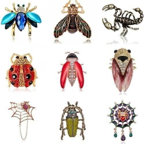 Vintage Design Insect Series Brooch Women Spider Ladybug Enamel Brooches Crystal Rhinestone Pin Brooch Jewelry Christmas Gifts