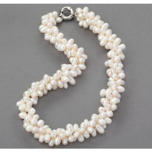 Choker Pearl Jewelry,White Color Twisted Real Freshwater Pearl Necklace,Rice Bridal Necklace,Multi Strands Pearl Jewelry