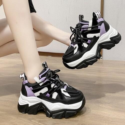 Lucyever 2021 Hidden Heels Sneakers Women Mix Color Breathable Mesh Autumn Shoes Ladies Thick Bottom Platform Walking Shoes