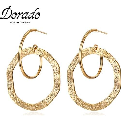 Dorado New Retro Big Double Hollow Round Drop Earrings for Women Party Dangle Charm Jewelry Brincos bijoux Statement Punk