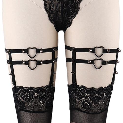 Women Sexy Heart Ring Garter Belt Rivet Punk Goth Harajuku Leg Ring Adjustable Suspender Belt