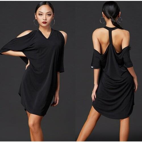New Women Latin Dance Dress Black Loose Practice Dress Chacha Samba Tango Latin Dance Competition Performance Costumes DQS6587