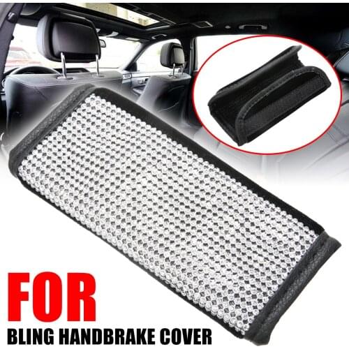 For Car Auto Interior Decor 1PC Bling Rhinestone Crystal Handbrake Decorative Cover PU Leather Hand Brake Protection