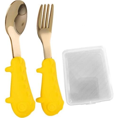 1 Set Baby Utensils Cartoon Handle Multi-purpose Stainless Steel Kids Dining Spoon Fork Children Solid Feeding Utensils