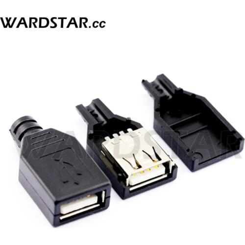 10pcs Type A Female USB 4 Pin Plug Socket Connector With Black Plastic Cover